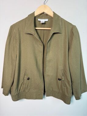 Carole Wren Olive Linen Blend Cropped Jacket Sz M